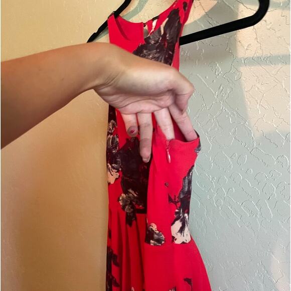 Free People Red Floral Smocked Mini Dress with Tie Back Size Small - Picture 9 of 11
